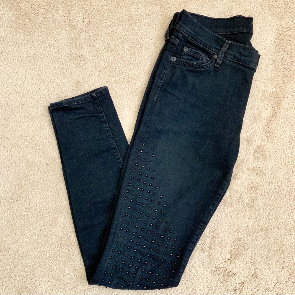 7 For All Mankind Studded Black Skinny Jeans